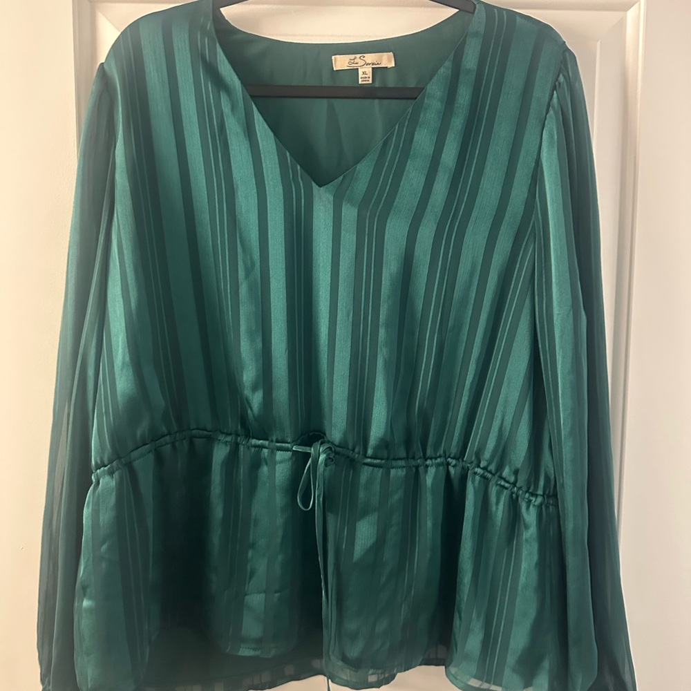 Emerald Green Relaxed Tie Front Blouse